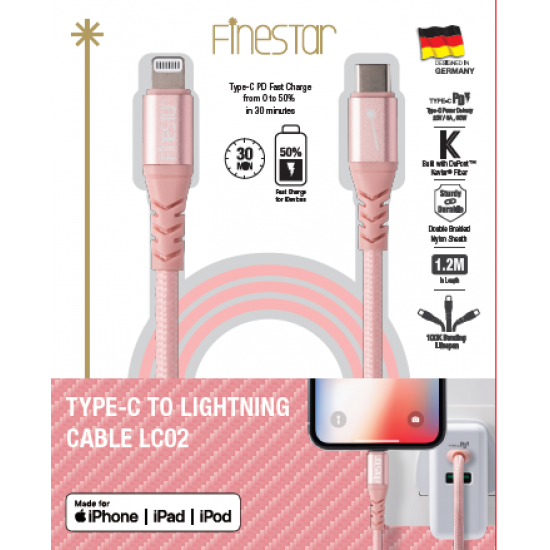 Finestar - 蘋果認證 Type-c to Lightning 數據線 LC02 (1.2M)