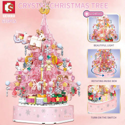 Sembo Block - 605024 粉色水晶聖誕樹拼裝玩具旋轉八音盒積木