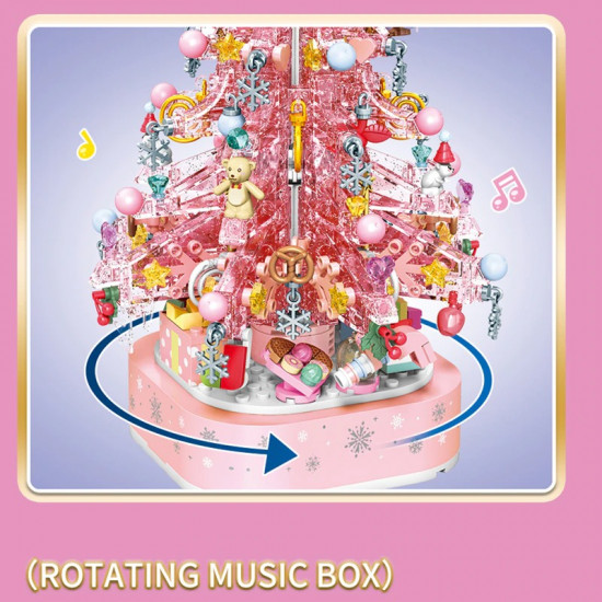 Sembo Block - 605024 粉色水晶聖誕樹拼裝玩具旋轉八音盒積木