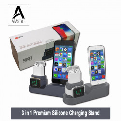 AhaStyle -  3 in 1 Premium Silicone Charging Stand for AirPods 1&2 & Apple Watch & iPhone