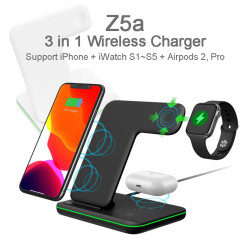Z5a 3 in 1 Wireless Charger Support iPhone + iWatch S1¬S5 + Airpods 2, Pro (Hong Kong Warranty Period 90 days)